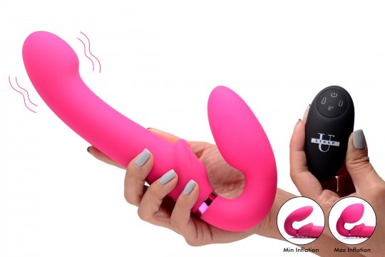 Ultimate Pleasure: Remote Control Ergo-Fit G-Pulse Inflatable and Vibrating Strapless Strap-on - Pink