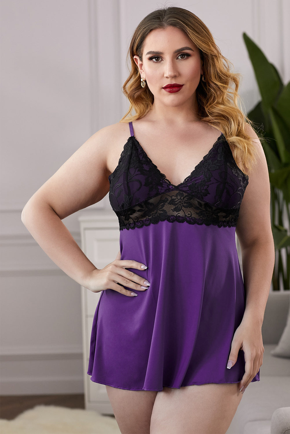 Sensual Beauty: Plus Size Lace See-Through Chemise