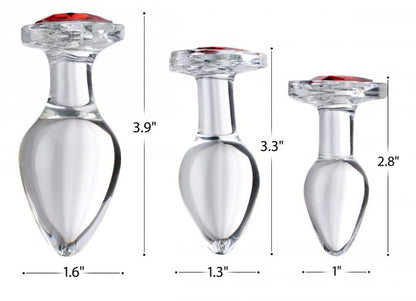 Enhance Intimacy with Red Heart Gem Glass Anal Plug Set