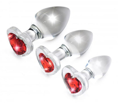 Enhance Intimacy with Red Heart Gem Glass Anal Plug Set