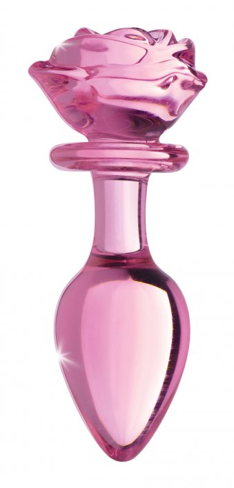 Explore Pleasure with Pink Rose Glass Anal Plug - Large