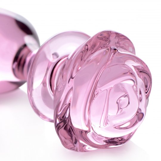 Explore Pleasure with Pink Rose Glass Anal Plug - Large